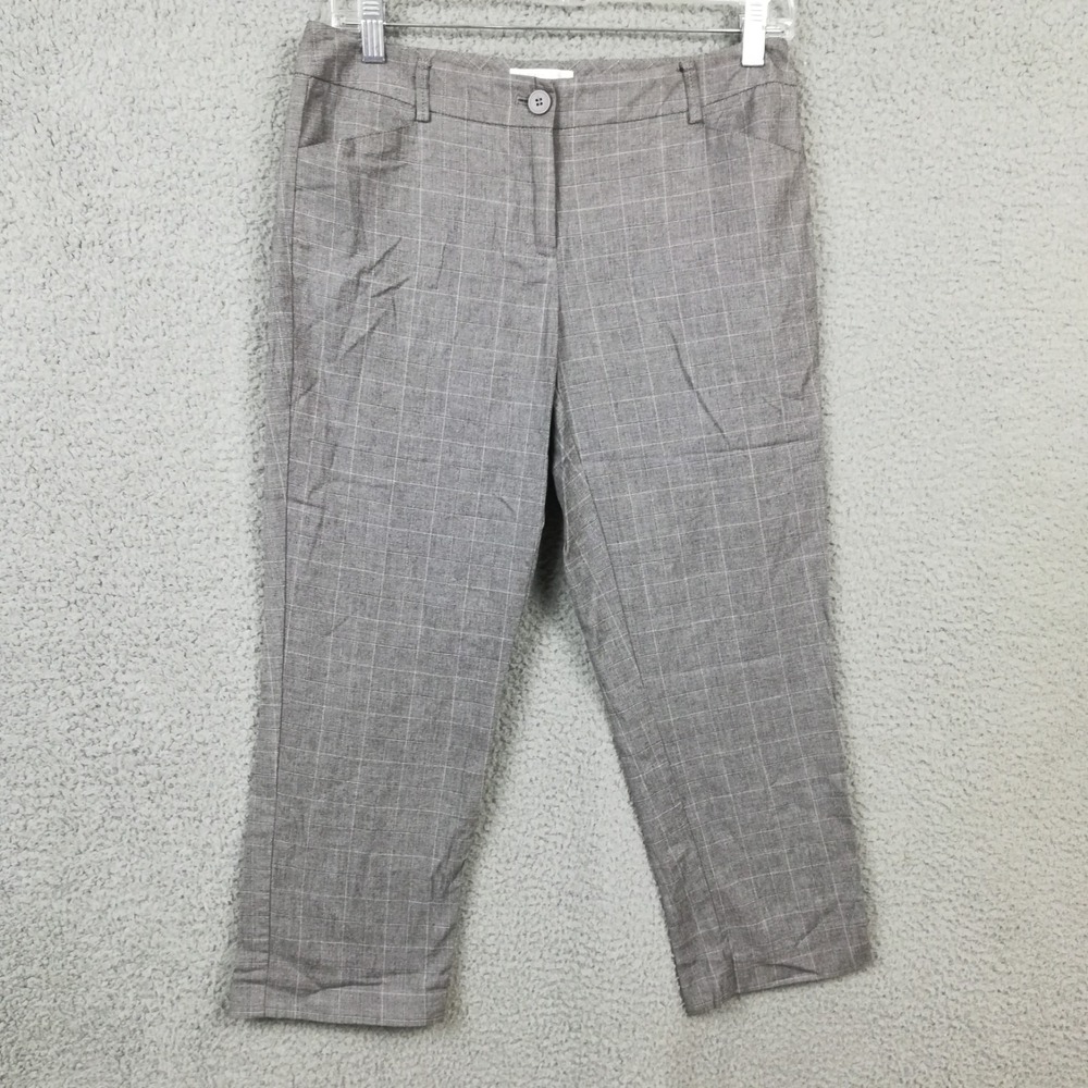 New York & Company Womens Pants Ankle Straight Leg Cropped Capri Gray Plaid 4